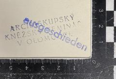 - (Arcibiskupský kněžsky Seminář), Stempel: Name; 'Arcibiskupský kněžsky Seminář v Olomouci'.  (Prototyp)