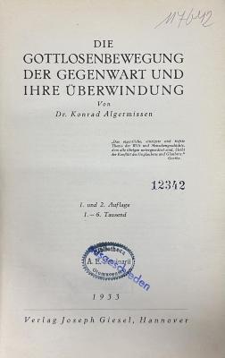 00/22679 : Die Gottlosenbewegung der Gegenwart und ihre Überwindung (1933)