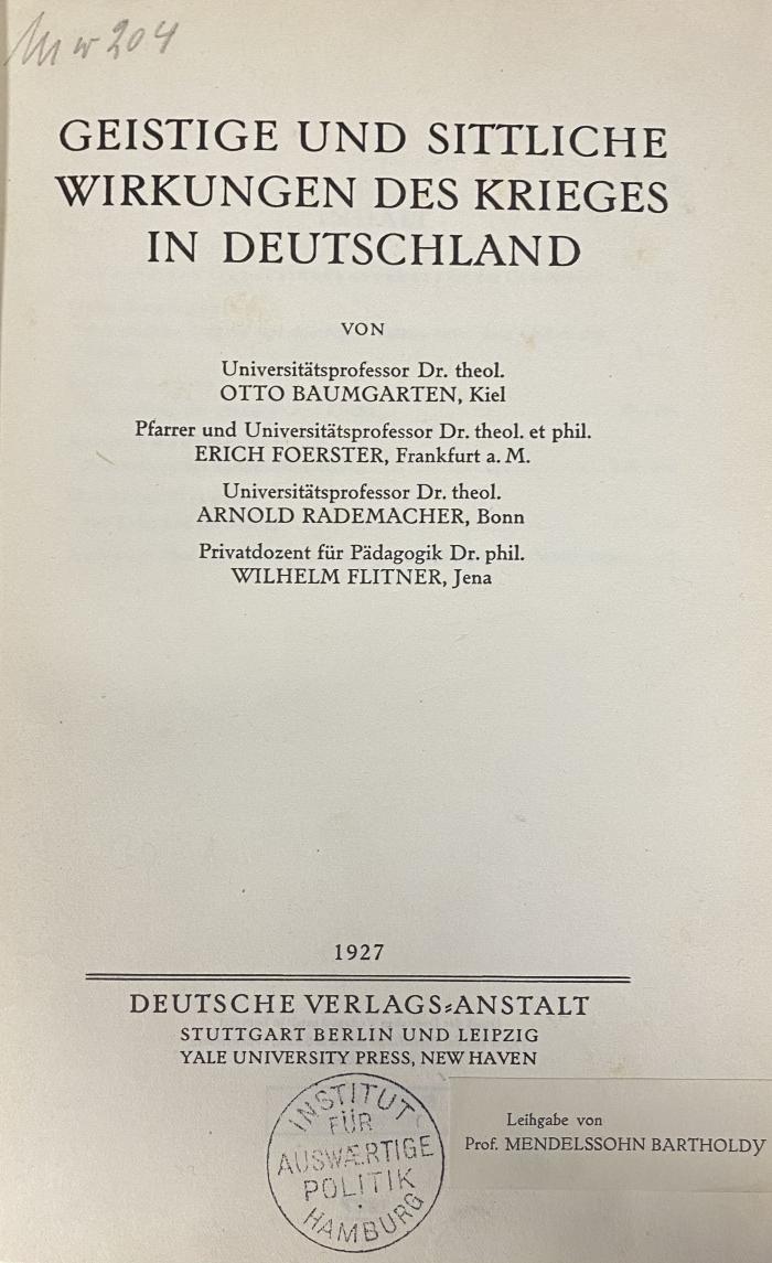 00/21984 : Geistige und sittliche Wirkungen des Krieges in Deutschland (1927)