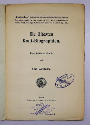 SH 103 : Die ältesten Kant-Biographien (1918)