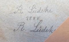 - (Lüdeke, R.), Von Hand: Autogramm, Datum, Berufsangabe/Titel/Branche; 'R. Lüdeke / 1888 / R. Lüdek[e, st. th]'. 