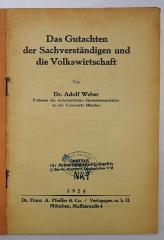 SA 155 : Das Gutachten der Sachverständigen und die Volkswirtschaft (1924)