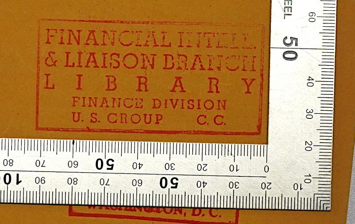 SA 1899 : Der Steuergutschein nach dem Neuen Finanzplan (1939);- (Financial Intelligence & Liaison Branch), Stempel: Berufsangabe/Titel/Branche, Berufsangabe/Titel/Branche; 'Financial Intell. & Liaison Branch Library Finance Division U.S. Group C.C.'. 