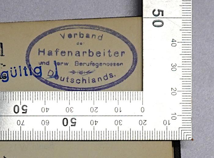 SA 413 : Das Privatrecht der Arbeitstarifverträge (1907);- (Verband der Hafenarbeiter und verw. Berufsgen. Deutschlands Gau-Niederrhein), Stempel: Name, Berufsangabe/Titel/Branche; 'Verband der Hafenarbeiter und verw. Berufsgenossen Deutschlands.'.  (Prototyp)