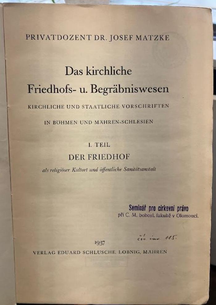 00/22057 : Der Friedhof als religöser Kultort und öffentl. Sanitätsanstalt (1937)