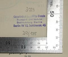 - (Gewerkschaft öffentliche Dienste Transport und Verkehr Bezirksleitung Berlin), Stempel: Name, Ortsangabe, Berufsangabe/Titel/Branche, Signatur; 'Gewerkschaft öffentliche Dienste 
Transport und Verkehr 
Bezirksleitung Berlin
Berlin W 15, Schlüterstr. 45
D 223 253/135
'. 