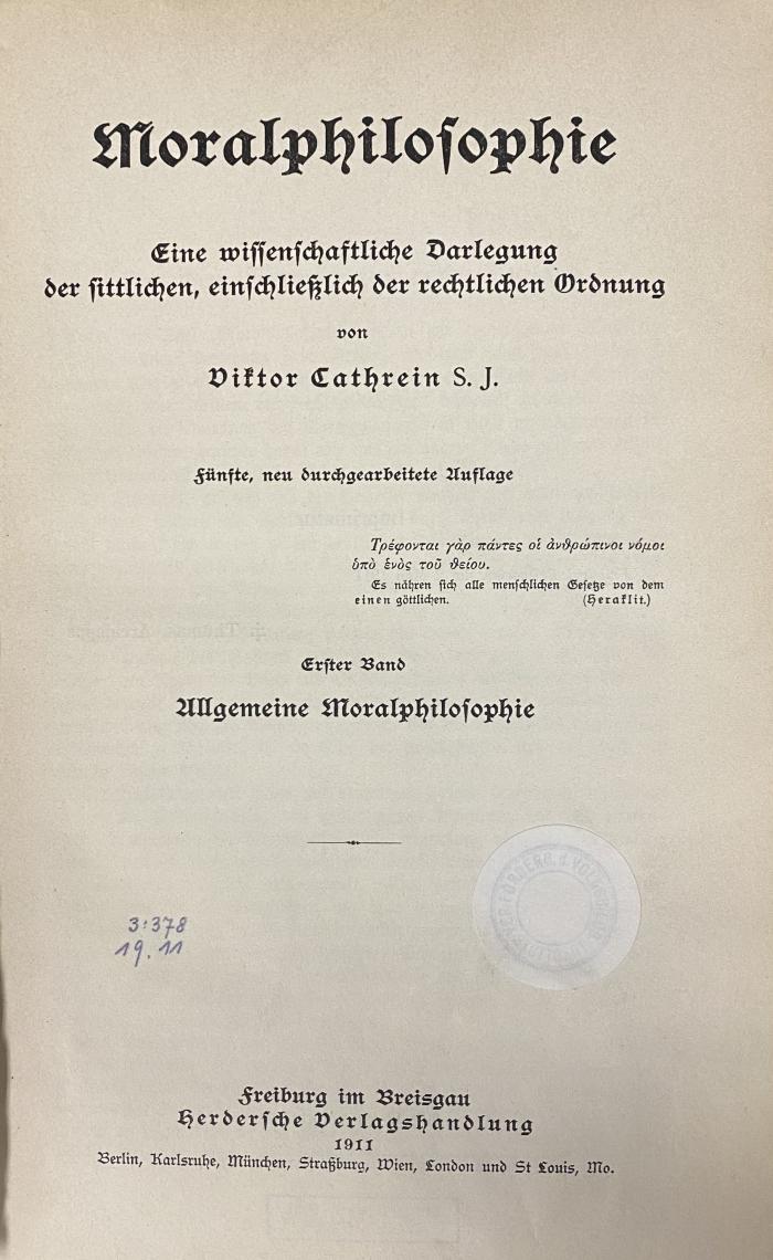 00/21455 Bd. 1 : Allgemeine Moralphilosophie (1911)