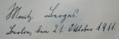 - (Bergas, Moritz), Von Hand: Autogramm, Name, Ortsangabe, Datum; 'Moritz Bergas.
Berlin, den 21. Oktober 1911'. 