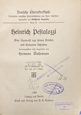 44/26423 : Heinrich Pestalozzi: eine Auswahl aus seinen Briefen und kleineren Schriften (1909)