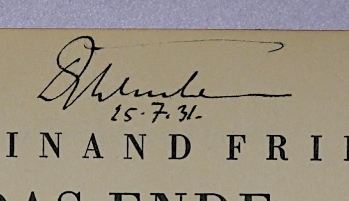 SA 220 : Das Ende des Kapitalismus (1931);-, Von Hand: Autogramm, Name, Datum; '[D.] [ Wende] 25.7.31'