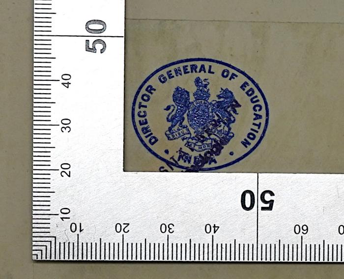 Ig 557-2 : Bombay Presidency. 2 (1909);- (Bureau of Education Simla), Stempel: Berufsangabe/Titel/Branche, Ortsangabe; 'Director General of Education India'.  (Prototyp)