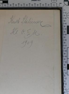 - (Italiener, Kurt), Von Hand: Exlibris, Notiz, Notiz; 'Kurt Italiener 
Kl. O. III M.  
1909'. 