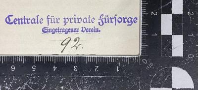 - (Centrale für private Fürsorge), Stempel: Name; 'Centrale für private Fürsorge eingetragener Verein'.  (Prototyp)