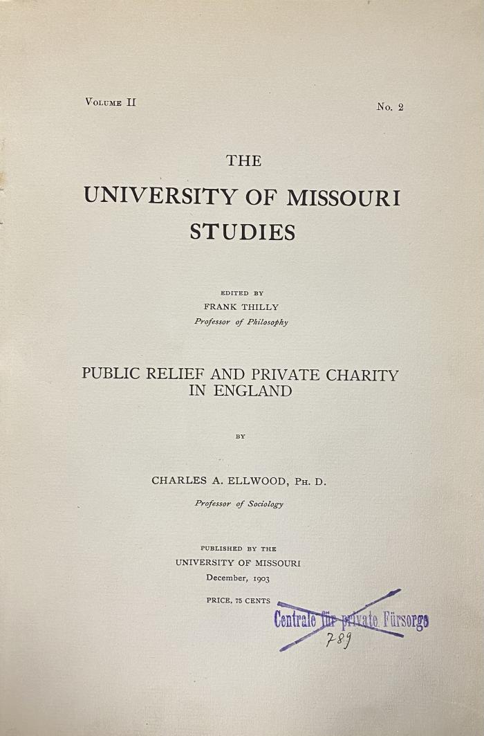 Q 00/1315 : Public relief and private charity in England (1903)