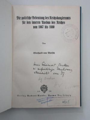 Od 1350 (ausgesondert) : Die politische Bedeutung des Reichskanzleramts für den inneren Ausbau des Reiches von 1867 bis 1880 (1936)