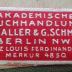 - (Buchhandlung A. Haller und G. Schmidt), Etikett: Buchhändler, Name, Ortsangabe; 'Akademische Buchhandlung
A. Haller & G. Schmidt
Berlin NW7
Prinz Louis Ferrdinandstr. 1
Merkur 4850'.  (Prototyp)