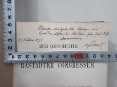 - (Lindheim, Alfred von;Vivenot, Alfred von), Von Hand: Widmung; 'Meinem (analytischen) Schwager und Lehrer Alfred v. Lindheim zur freundlichen Erinnerung 20. Oktober 1870 Alfred Vivemot'. 
