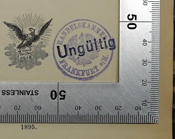 Ser 44/64,3 : Untersuchungen über die Lage des Handwerks in Deutschland mit besonderer Rücksicht auf seine Konkurrenzfähigkeit gegenüber der Großindustrie. 3. Süddeutschland (1895);- (Handelskammer Frankfurt am Main), Stempel: Name, Ortsangabe, Berufsangabe/Titel/Branche; 'Handelskammer Frankfurt a/M.'. 