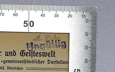 SH 1851 : Die Freimaurerei : eine Einführung in ihre Anschauungswelt und ihre Geschichte (1914);- (Bahr, A.), Stempel: Name, Berufsangabe/Titel/Branche; 'A. Bahr königl. Baurat.'.  (Prototyp)