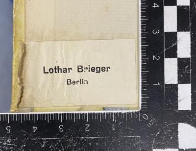 - (Brieger, Lothar), Etikett: Name; 'Lothar Brieger Berlin'.  (Prototyp)