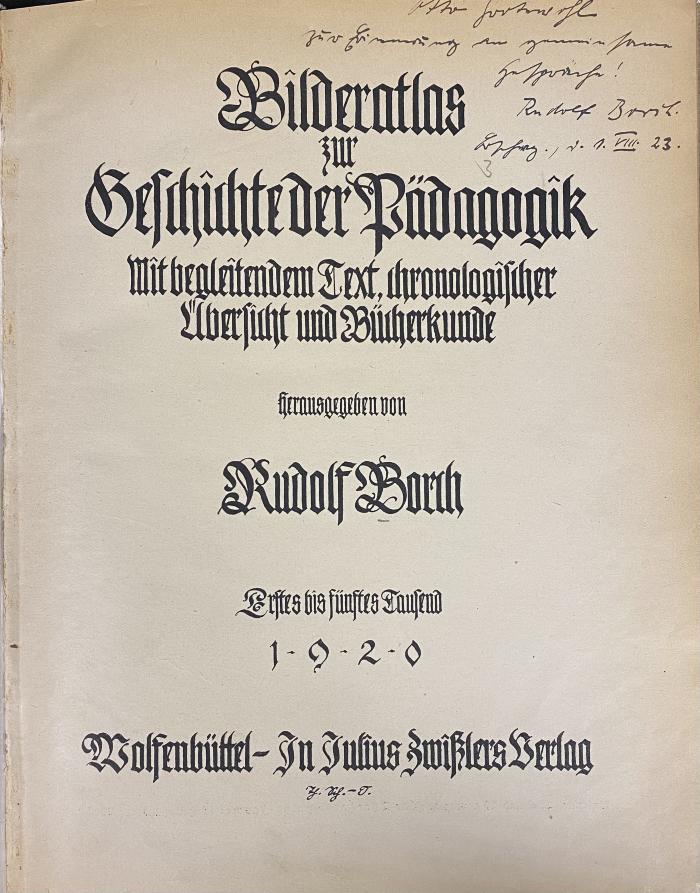 Q 00/1994 : Bilderatlas zur Geschichte der Pädagogik (1920)