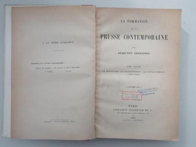 Ob 5908 (ausgesondert) : La formation de la Prusse contemporaine. 2, Le ministère de Hardenberg : le soulèvement (1808 - 1813) (1898)