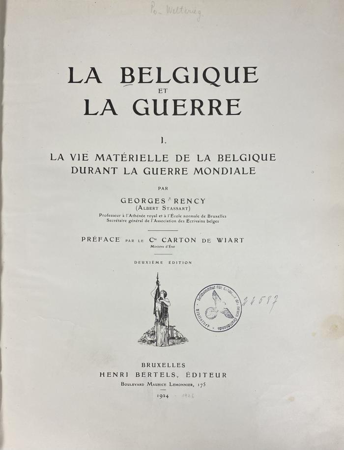 Q 00/2381 Bd. 1 : La vie matérielle de la Belgique durant la guerre Mondiale (1924)