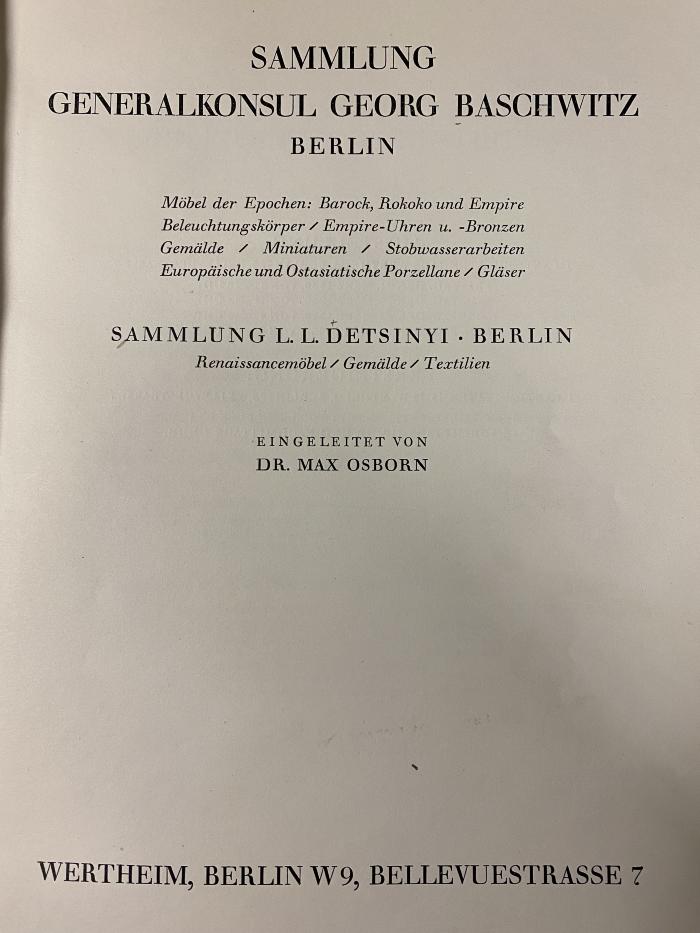 Q 00/2087 : Sammlung Generalkonsul Georg Baschwitz, Berlin (1930)