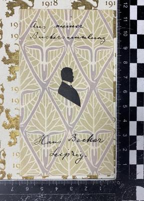 - (Becker, Hans), Etikett: Exlibris; 'Aus meiner Büchersammlung Hans Becker Leipzig'.  (Prototyp)
