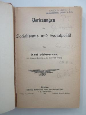 Oc 8575 (ausgesondert) : Vorlesungen über Socialismus und Socialpolitik (1900)