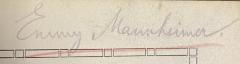 - (Mannheimer, Emmy), Von Hand: Autogramm; 'Emmy Mannheimer'.  (Prototyp)