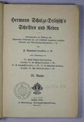 C / SCH 24 : Hermann Schulze-Delitzsch's Schriften und Reden. 3 (1910)