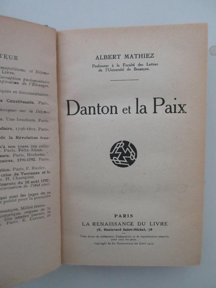 Ob 3609 (ausgesondert) : Danton et la paix (1919)