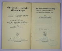 G 8 /HER 2 : Die Kabinettsbildung nach der Weimarer Verfassung unter dem Einfluß der politischen Praxis (1927)