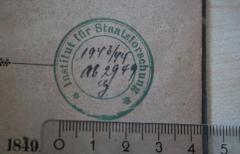 - (Institut für Staatsforschung), Von Hand: Inventar-/ Zugangsnummer, Signatur; '1943/44
Ab 2949 G'. 