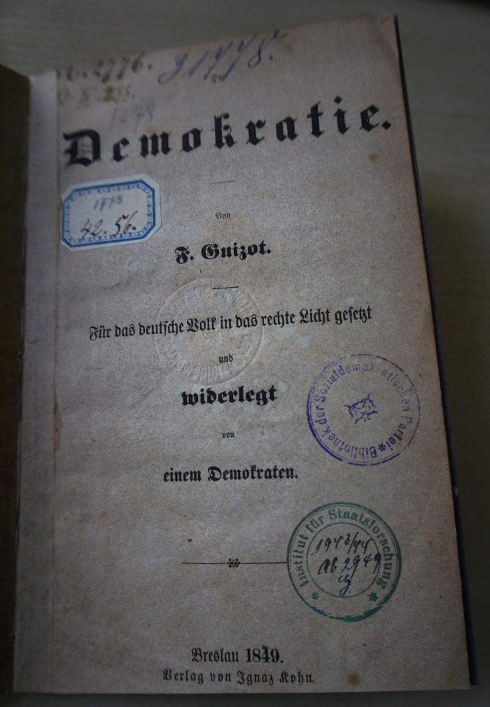 1971 A 6493 (Slg. Sozialistica): Die Demokratie. Für das deutsche Volk ins rechte Licht gesetzt von einem Demokraten (1849)