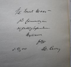 - (Levy, Seb[...];Mani[?], Ernst), Von Hand: Widmung; 'S/l Ernst Mani[?] zur Erinnerung an das glücklich bestandene Physicum / frdlch[?] Seb. Levy d. 9/3 00'. 