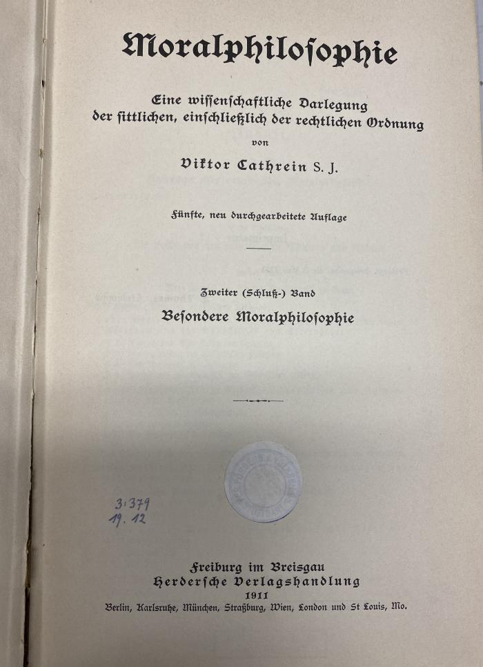 00/21455 Bd. 2 : Besondere Moralphilosophie (1911)