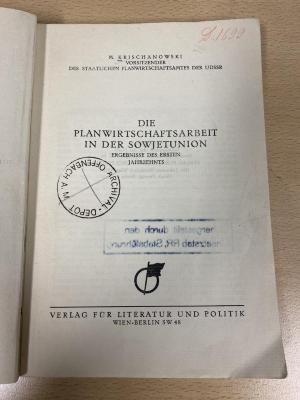 00/11158 : Die Planwirtschaftsarbeit in der Sowjetunion : Ergebnisse des ersten Jahrzehnts (1927)