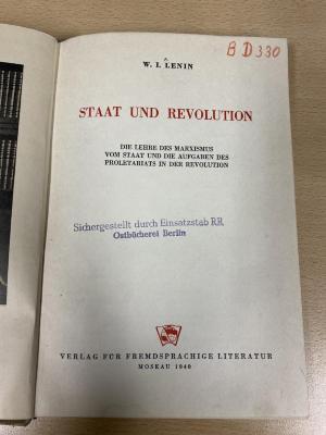 00/7227 : Staat und Revolution : die Lehre des Marxismus vom Staat und die Aufgaben des Proletariats in der Revolution (1940)