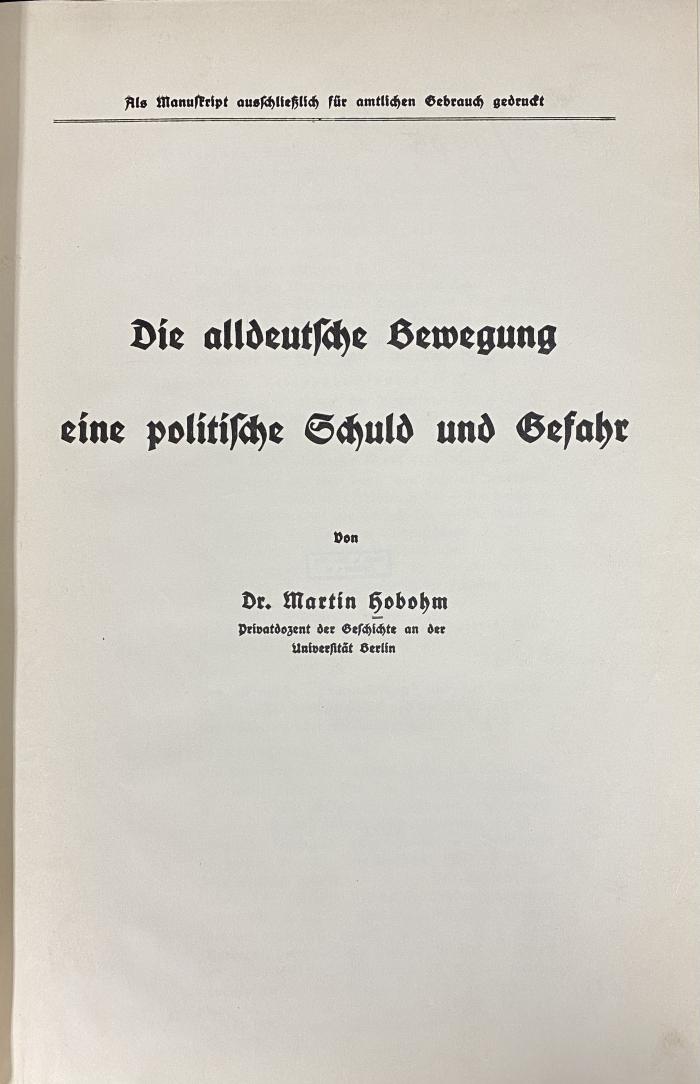 Q 00/2405 : Die alldeutsche Bewegung eine politische Schuld und Gefahr (1920)