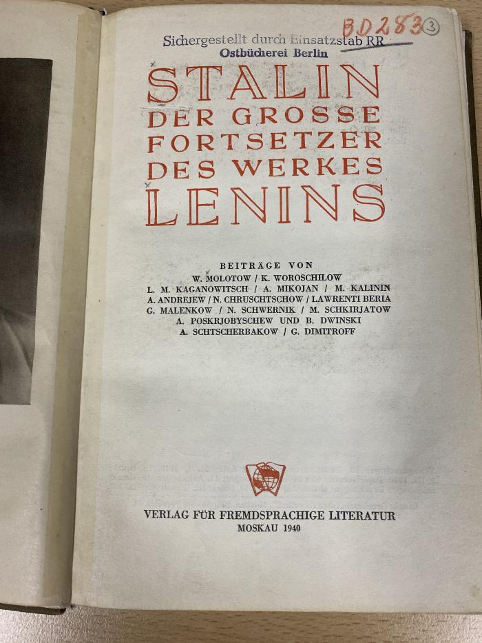 00/7440 : Stalin, der Große Fortsetzer des Werkes Lenins (1940)