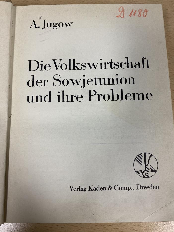 00/11065 : Die Volkswirtschaft der Sowjetunion und ihre Probleme (1929)