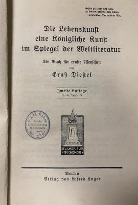 00/4005 : Die Lebenskunst: eine königliche Kunst im Spiegel der Weltliteratur: ein Buch für ernste Menschen (1920)