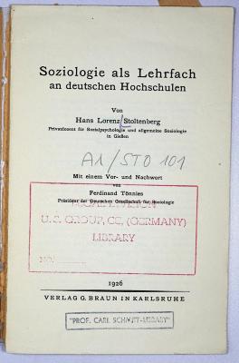 A 1 / STO 101 : Soziologie als Lehrfach an deutschen Hochschulen (1926)