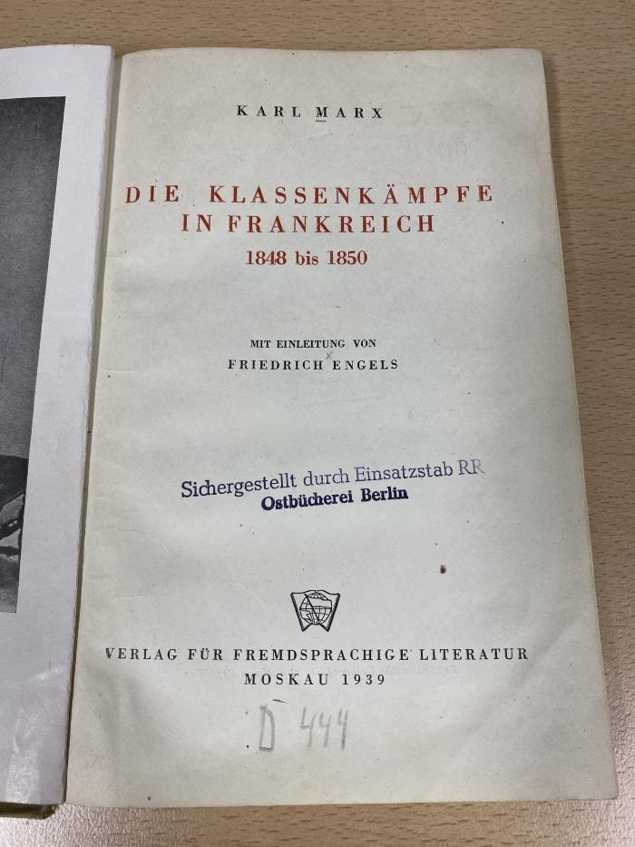 00/7574 : Die Klassenkämpfe in Frankreich 1848 bis 1850 (1939)