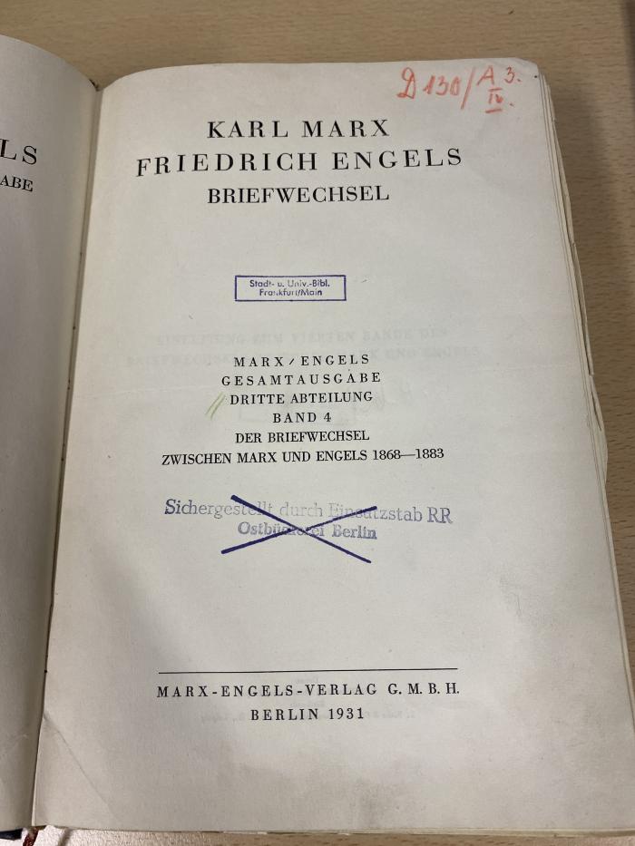 00/7594 Abt. 3, Bd. 4 : Der Briefwechsel zwischen Marx und Engels 1868 - 1883 (1931)