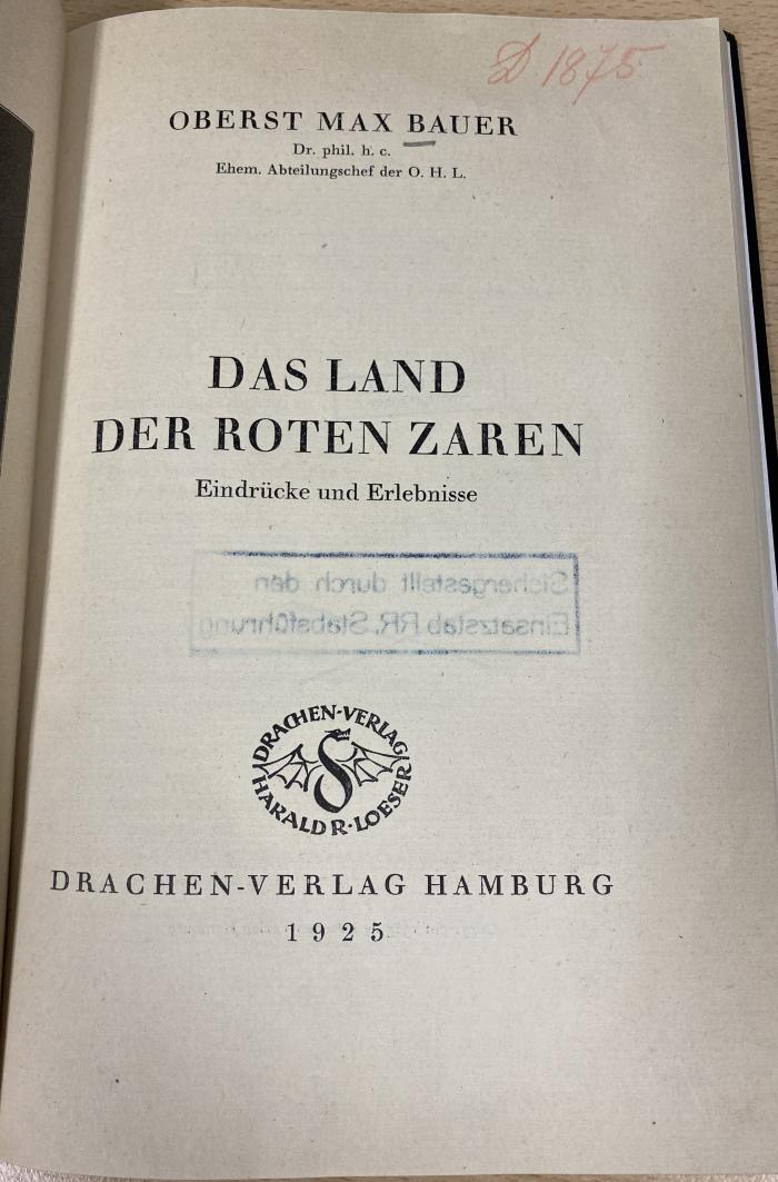 00/8874 : Das Land der roten Zaren : Eindrücke und Erlebnisse (1925)