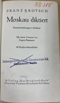 00/8725 : Moskau diktiert : Reisebeobachtungen in Rußland (1932)