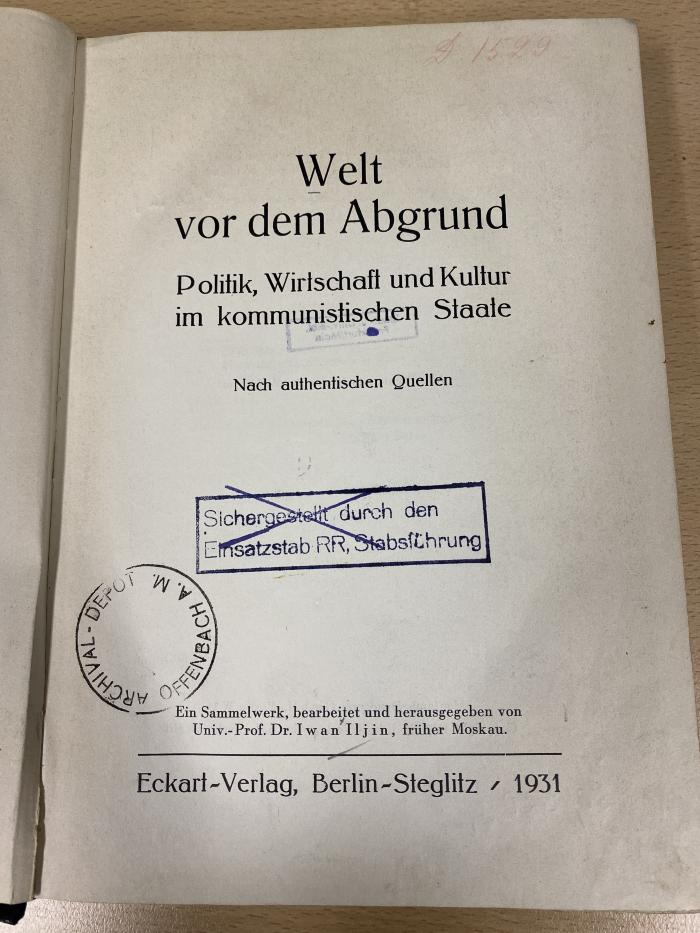 00/8751 : Welt vor dem Abgrund : Politik, Wirtschaft und Kultur im kommunistischen Staate : nach authentischen Quellen (1931)